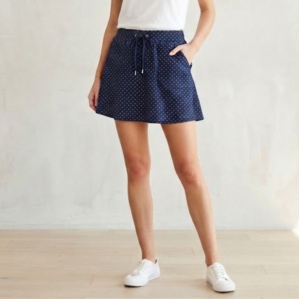 ATTYRE Skort Women 10 Navy Blue Polka Dot Excellent Pockets Drawstring 2H49291